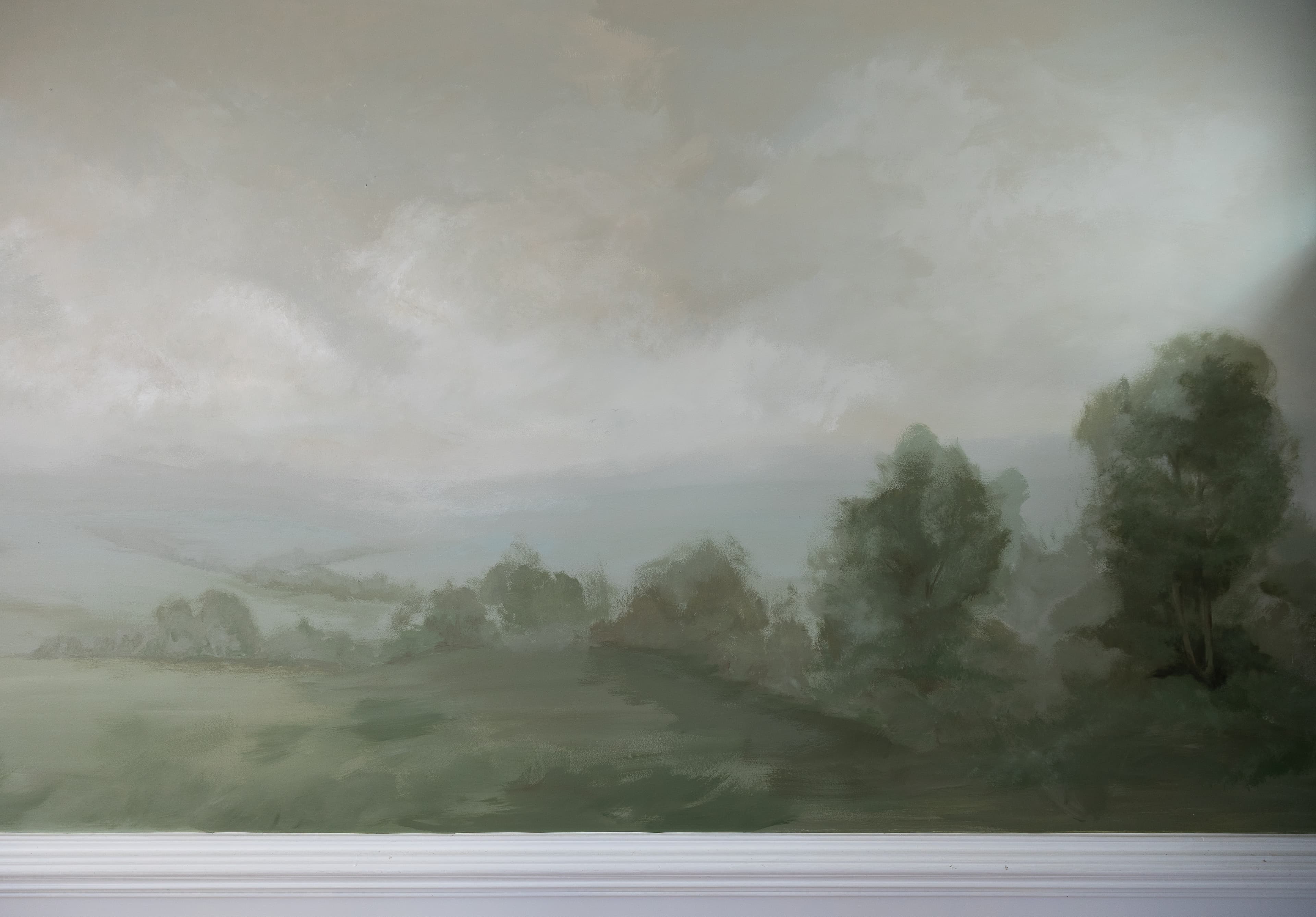 Mural corner view with chandelier