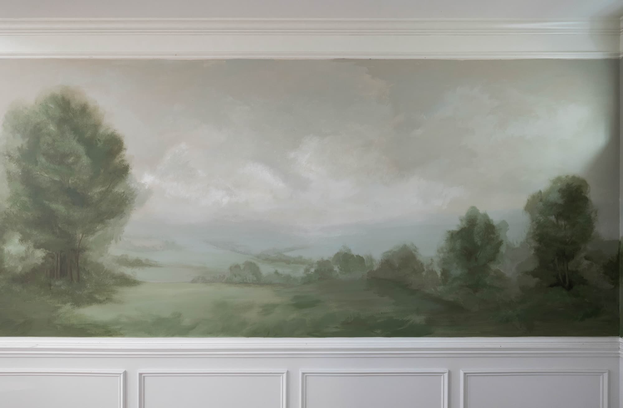 Sage landscape mural, panoramic wall view.